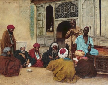 En dehors d’un café Ludwig Deutsch Orientalism Araber Peinture à l'huile